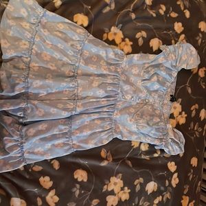 Baby blue flower print dress with scrunched shoulders never worn